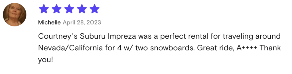 2022 Subaru Impreza car rental in South Lake Tahoe 5 Star Review