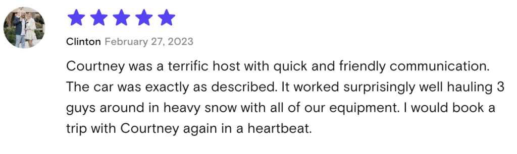 5 star review of 2022 Subaru Ascent car rental in South Lake Tahoe